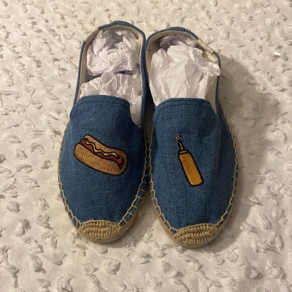 Soludos Shoes - Soludos Jason Polan Denim Espadrille Mustard Hot Dog Size 6